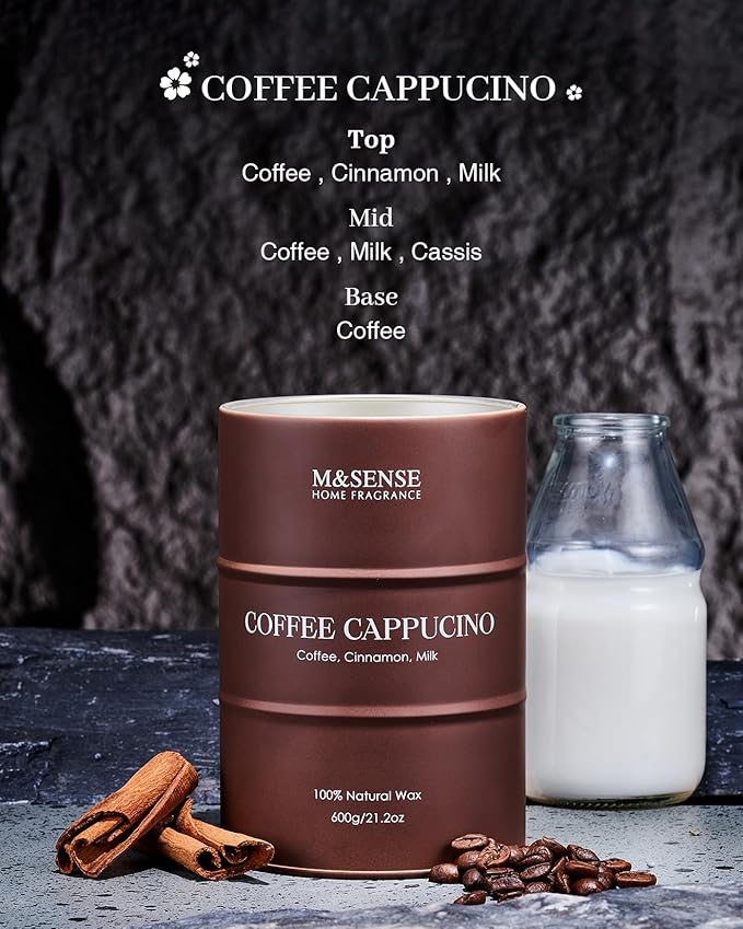 M&SENSE Coffee Cappucina Large Scented Candles Christmas Decor, Hoilday Soy Wax Christmas Candle 21.2oz 120 Hours, Coffee Aroma Candle Unique Housewarming Appreciation Gifts