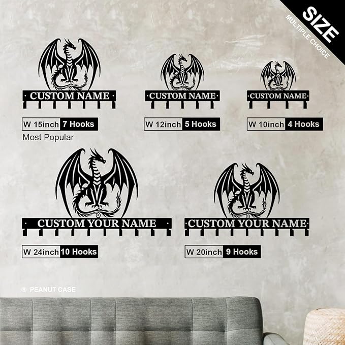 Personalized Evil Dragons Keys Hooks,Custom Name Metal Dragons Art Keys Hooks,Metal Dragons Lover Wall Home Storage Decorative Keys Hooks,Key Holder Hooks for Wall (Style C)