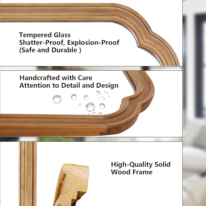 WallBeyond 30" x 40" Wood Bathroom Mirror for Wall Mounted, Rustic Rounded Corner Vanity Mirror for Entryway, Living Room or Bedroom Home Decorative [30" x 40" Natural Color]