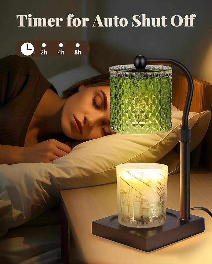 Candle Warmer Lamp with Timer Dimmer Adjustable Height, Birthday Gifts for Women, House Warming New Home Decor Gifts for Mom, Electric Wax Warmer for Jar Candles, Green