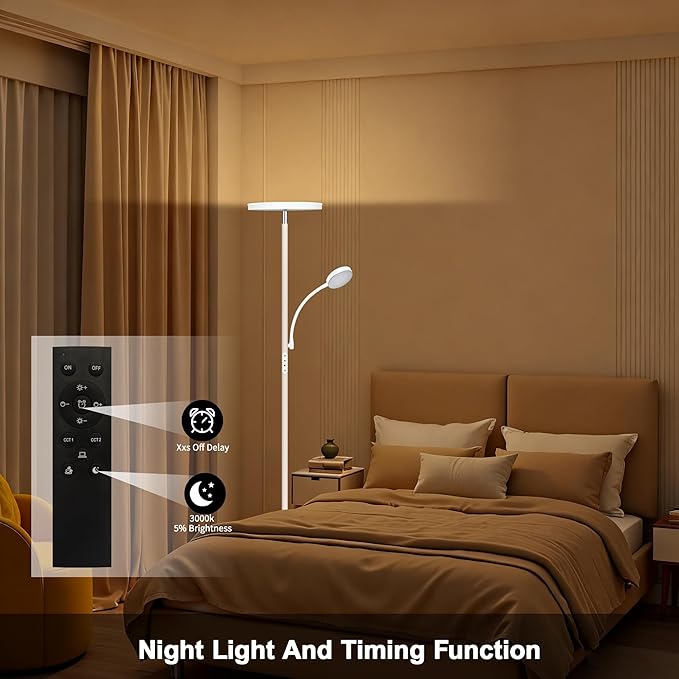 Floor Lamp,Upgraded 42W/4200LM Super Bright Floor Lamp,2-in-1 LED Dimmable Standing Lamp with Reading Light,Tall Standing Lamp with Stepless Dimmable,Modern Floor Lamps for Living Room,Bedroom,Office