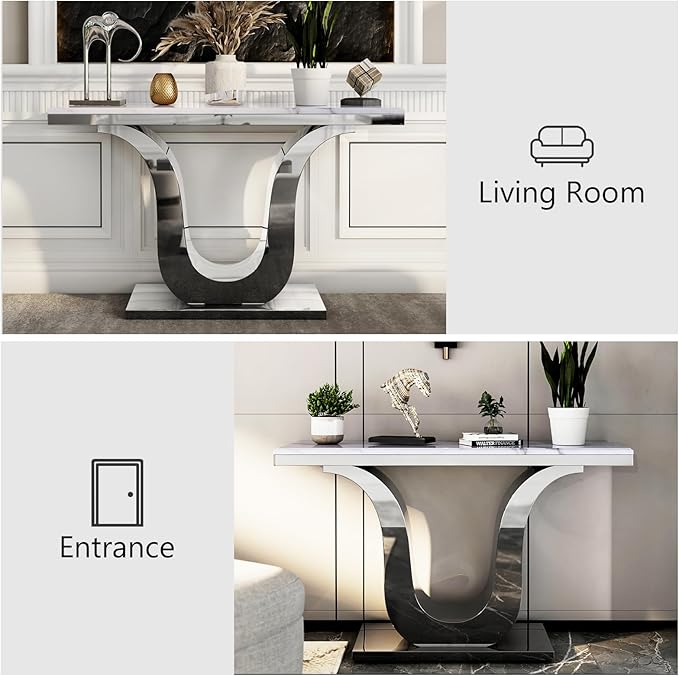 Silver Console Table, White and Silver Living Room Sofa Table, 50" Modern Console Table for Entryway, Living Room, Office, Foyer, Front Hall, Hallway