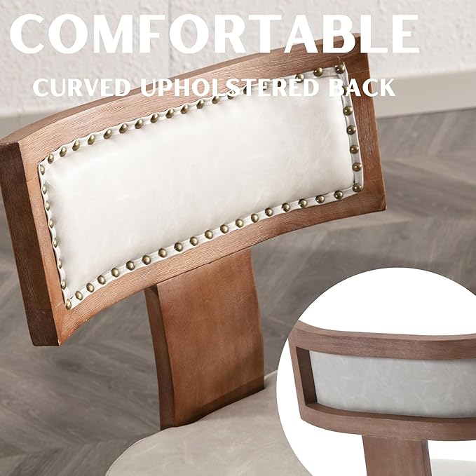 Mid Century Modern Dining Chairs Set of 4, Farmhouse Dining Chairs with Nailhead Trim, Faux Leather Upholstered Dining Room Chairs Kitchen Chairs with Wood Legs, Grey