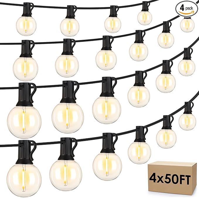 Mlambert 200Ft(4x50Ft) Outdoor String Lights, G40 Globe Patio Lights Connectable with 100+6 Waterproof LED Bulbs for Backyard Garden Porch-Black Wire