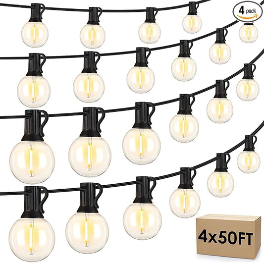 Mlambert 200Ft(4x50Ft) Outdoor String Lights, G40 Globe Patio Lights Connectable with 100+6 Waterproof LED Bulbs for Backyard Garden Porch-Black Wire