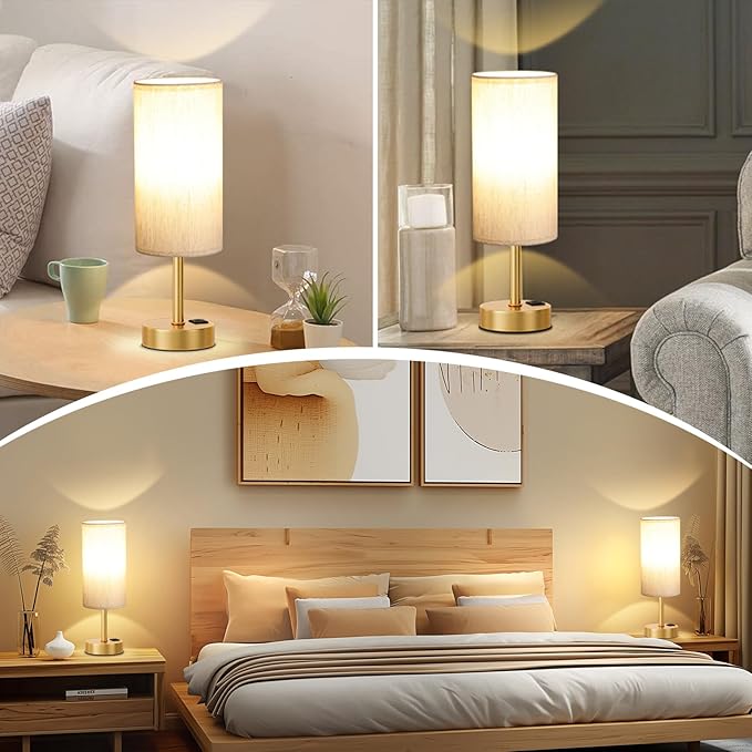 Dicoool Elegant Gold Touch Table Lamp, Modern Wedding Gift for Couples, Bedside Lamps with USB-C USB-A Charging Ports, 3 Way Dimmable Small Lamp for Office, Bathroom, Living Room，Christmas Gift