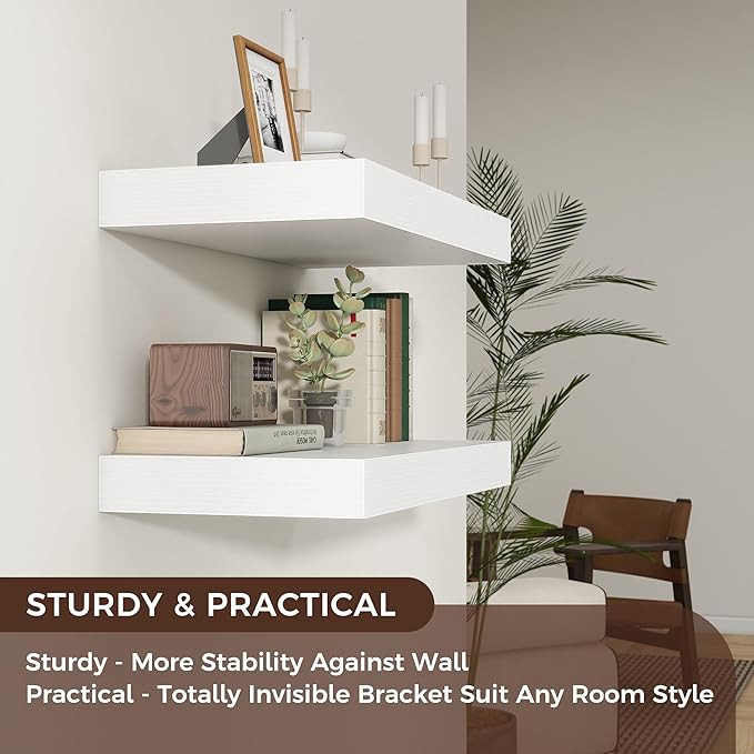 Floating Shelves for Wall, 36 Inch Wide x 12 Inch Deep Floating Shelves, Long Wood Floating Wall Shelf Shelves for Living Room Bathroom Bedroom Kitchen Home - (White, 36" W x 12" D x 2" H)