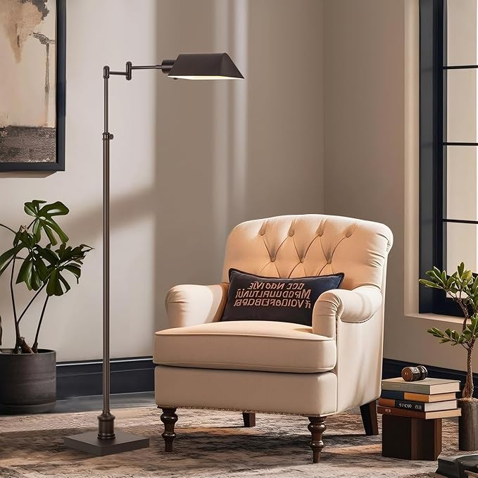 GyroVu Traditional Height Adjustable Pharmacy Floor Lamp with 350° Swing Arm, Color Temperature Adjustable Standing Lamp Metal Shade for Living Room Reading House Bedroom Home Office(Bronze)