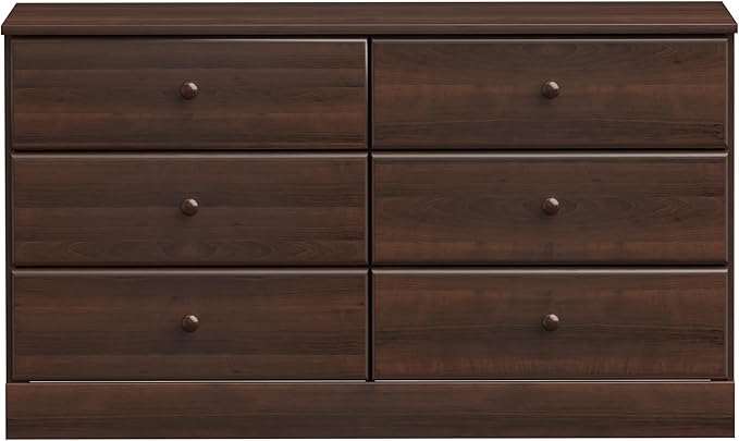 Prepac Astrid 6 Drawer Double Dresser for Bedroom, Wide Chest of Drawers, Bedroom Furniture, Clothes Storage and Organizer, 15.5" D x 47.5" W x 26.85" H, Espresso