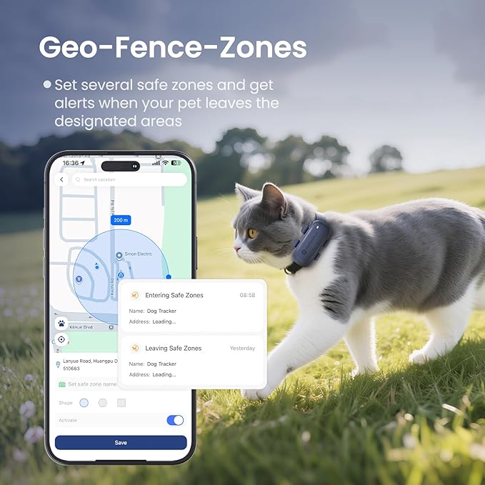 SEEWORLD Cat Tracker GPS Dog Pet Tracker with Real-Time Location Tracking | Virtual Fence | Location History | Health & Escape Alerts | Unlimited Range Waterproof Fits All Collars