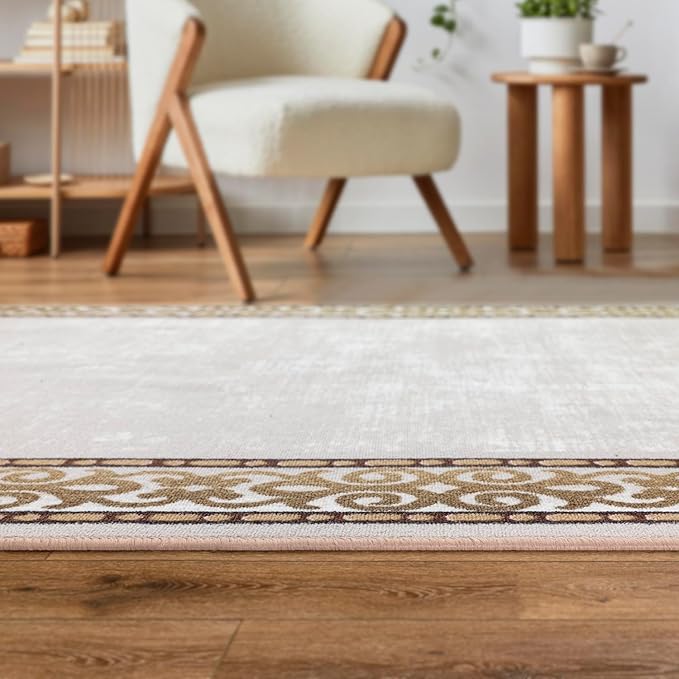 Antep Rugs Alfombras Bordered Modern 3x5 Non-Slip (Non-Skid) Low Pile Rubber Backing Indoor Area Rug (Beige, 3' x 5')