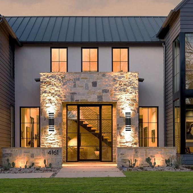 tewei Up and Down Outdoor Lights Exterior Wall Light Fixture, 3-Layer Black Modern Outdoor Lights for House, IP65 Waterproof Aluminum Exterior Wall Sconce for Porch Garage, Warm White 3000K, 2 Pack