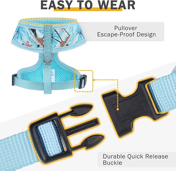 SCENEREAL Small Dog Harness and Leash Collar Set - No Pull Dog Harness for Small & Medium Sized Dogs - Soft Mesh Vest for Puppies, Chihuahua, Yorkie, Spring Summer Hiking Walking, Coconut Tree XS