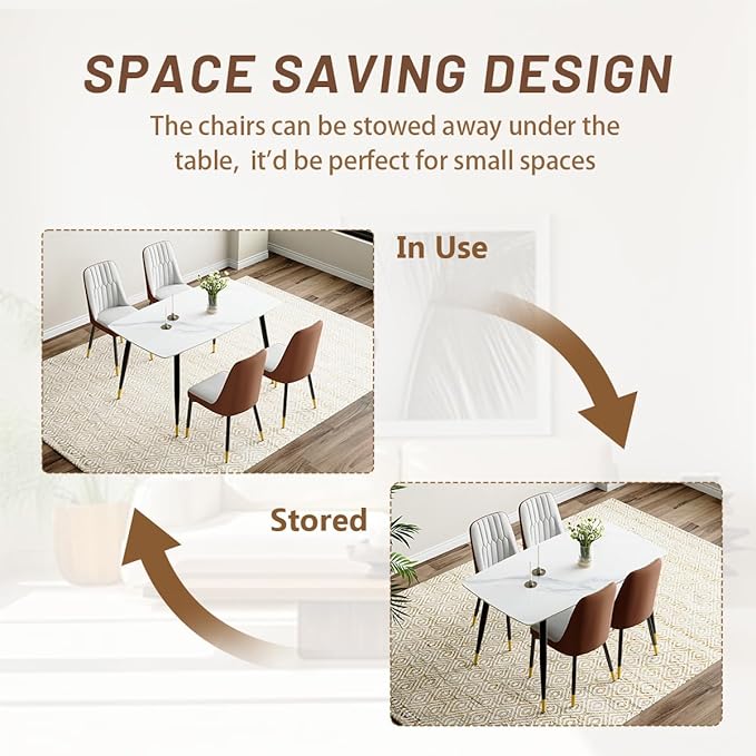 50'' Dining Table Set for 4, Dining Room Sets for 4, Sintered Stone Dining Table Chairs Set of 4, Easy to Assemble，Suitable for Small Spaces