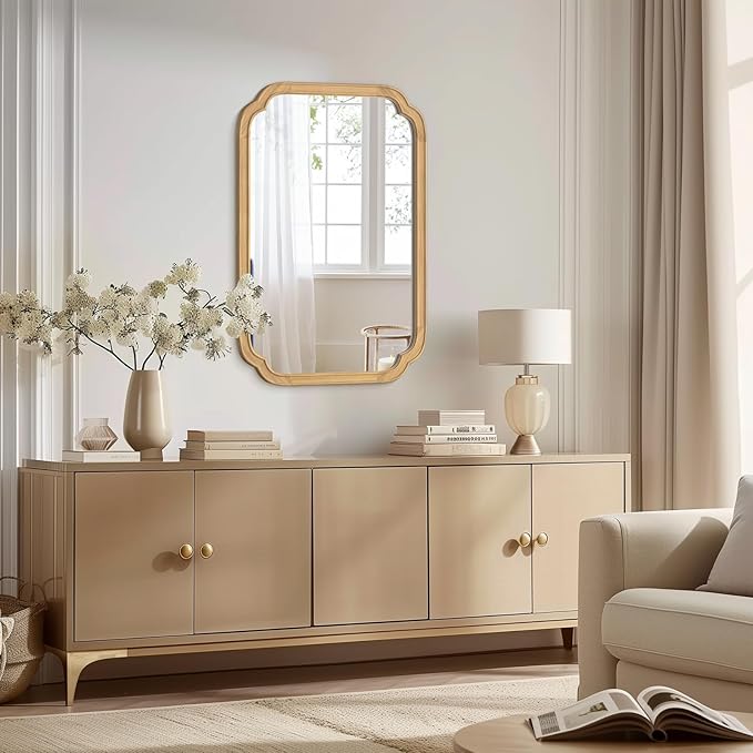 HOMECOOKIN Wood Bathroom Mirrors for Wall Mounted, 20" x 30" Rustic Wood Frame Wall Mirrors Decorative for Living Room or Bedroom Vanity Mirror (Natural) A