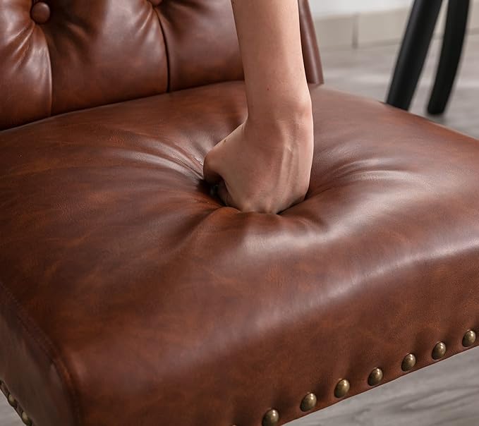 DUOMAY Modern Tufted Dining Chairs Set of 2, PU Leather Upholstered Dining Room Chairs Armless Guest Side Chair for Kitchen Dining Room, Wingback Accent Chairs with Solid Wood, Brown