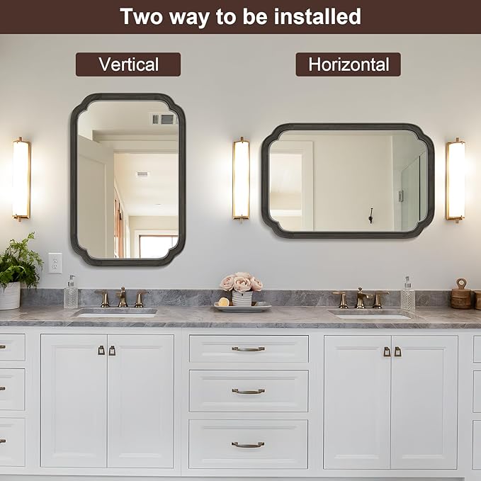 WallBeyond 20" x 30" Rounded Corner Arch Wall Mirror with Wood Frame for Entryway, Living Room or Bedroom Home Decor - Light Woodgrain [20" x 30" Black]