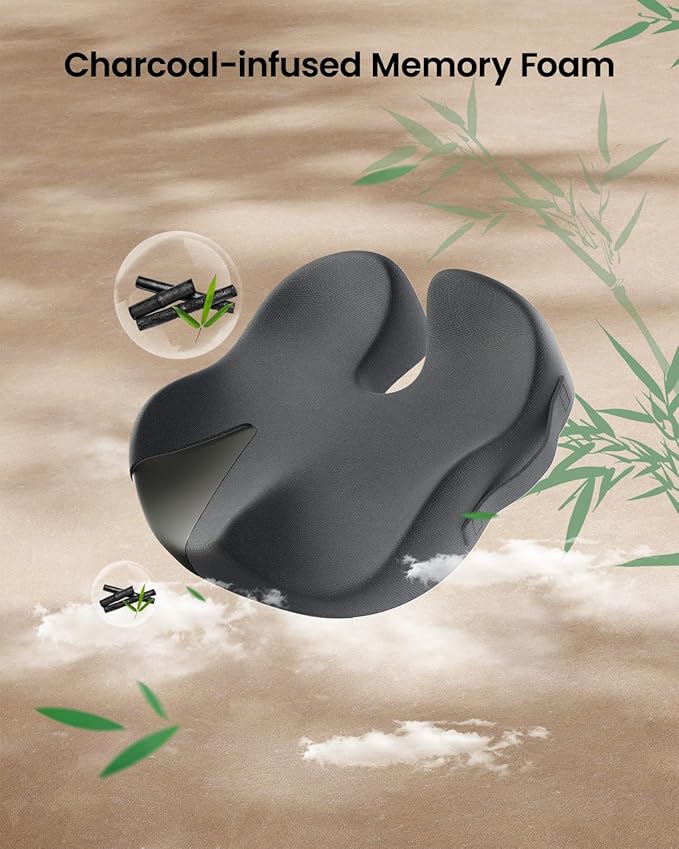 ProtoArc Seat Cushion, Office Chair Cushion for Sciatica, Coccyx Cushion, Ergonomic Memory Foam Seat Cushion for Car, Home, Pressure Relief Pad for Hip, Tailbone, All Day Comfort - Dark Gray