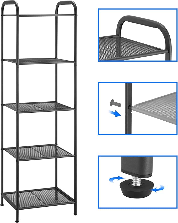 MAX Houser Storage Rack with Shelf,Industrial Style Extendable Plant Stand, Standing Shelf Units for Kitchen, Bathroom, Office,Living Room, Balcony, Kitchen (Charcoal Gray, 5 Tier)
