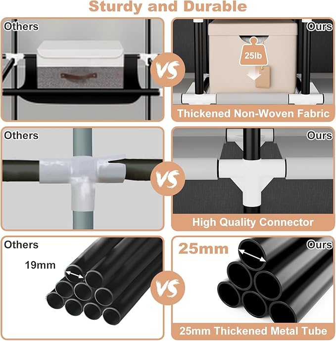 VTRIN Wardrobe Closet, 25mm Steel Tube Sturdy Portable Closet for Hanging Clothes, 67.3 Inch Portable Closet Wardrobe with Cover, 4 Hanging Rods, 8 Shelves, Free Standing Clothes Rack for Bedroom