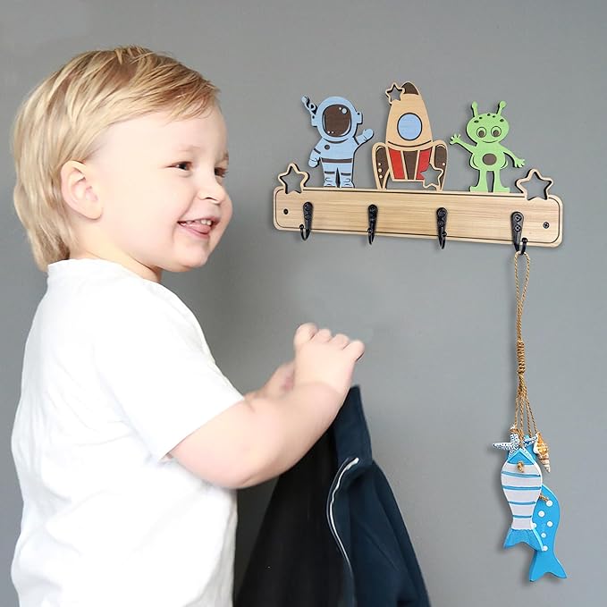 Dog Leash Holder for Wall Mount, Farmhouse Wooden Dog Claw Hooks, Paws Key Rack Accessories for Rustic Home Decor (Space)