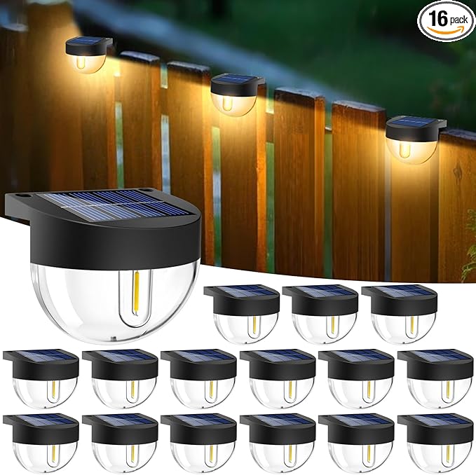 btfarm 16 Pack Solar Deck Lights Outdoor Waterproof, Retro LED Patio Lights Solar Powered, Solar Fence Light for Outside Railing Porch Steps Garden Post Decor, Warm White