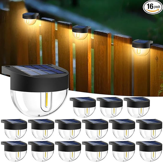 btfarm 16 Pack Solar Deck Lights Outdoor Waterproof, Retro LED Patio Lights Solar Powered, Solar Fence Light for Outside Railing Porch Steps Garden Post Decor, Warm White
