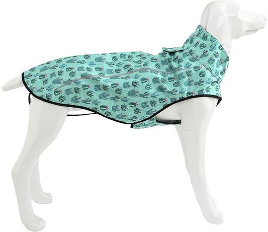 Mile High Life Dog Raincoat, Adjustable Waterproof Reflective Rain Jacket for Small Medium Large Dogs, Lightweight Breathable Pet Rain Coat with Leash Hole(Green Cactus,S Chest 22-25")