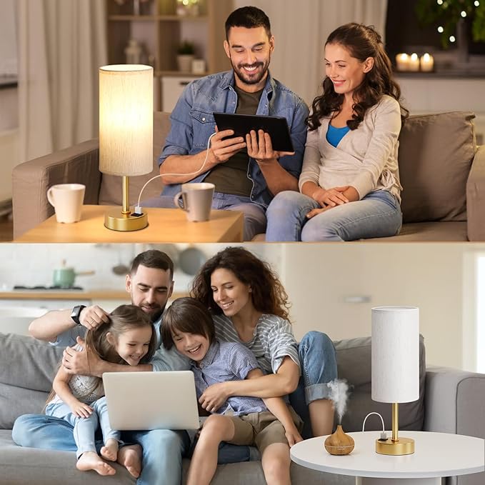 Dicoool Elegant Gold Touch Table Lamp, Modern Wedding Gift for Couples, Bedside Lamps with USB-C USB-A Charging Ports, 3 Way Dimmable Small Lamp for Office, Bathroom, Living Room，Christmas Gift