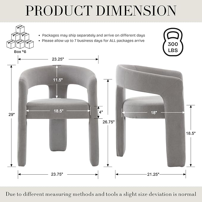 Modern Chenille Dining Chairs Set of 6, Upholstered Barrel Chairs with Arms Comfy Accent Side Chairs for Living Room/Dining Room/Reception, Grey