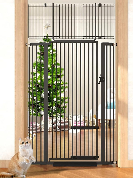 71" Extra Tall Cat Gate 29.5-40.6 Wide Pet gate with Small Cat Door,Pet Gate NO Drilling Pressure Mount Kit for Cats and Dogs Indoor Doorways liveing Room Bedroom-Black