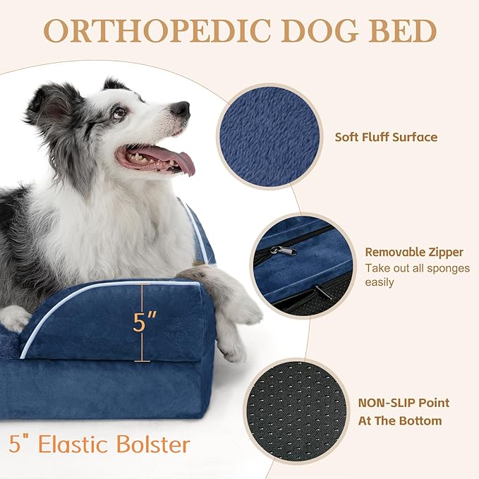 Comfort Expression XXL Orthopedic Dog Beds, Waterproof Orthopedic Foam Extra Large Dogs Beds, Washable Dog Sofa Beds with Removable Cover & Non-Slip Bottom(XX-Large,Navy Blue)