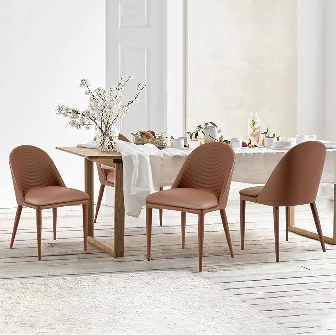 No Assemble Required Dining Chairs Set of 2, Modern Full Assembled Faux Leather Upholstered Side Chair with Backrests, Dinner Chairs for Kitchen Dinning Room, Brown