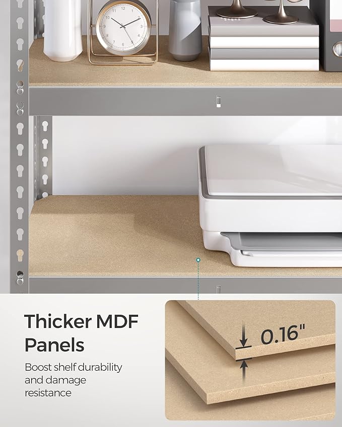 SONGMICS 5-Tier Storage Shelves, Load 2310 lb, Garage Storage, Boltless Assembly, Adjustable Shelving Unit, 11.8 x 29.5 x 59.1 Inches, for Study Shed Basement, Silver and Natural Beige UGLR300E01