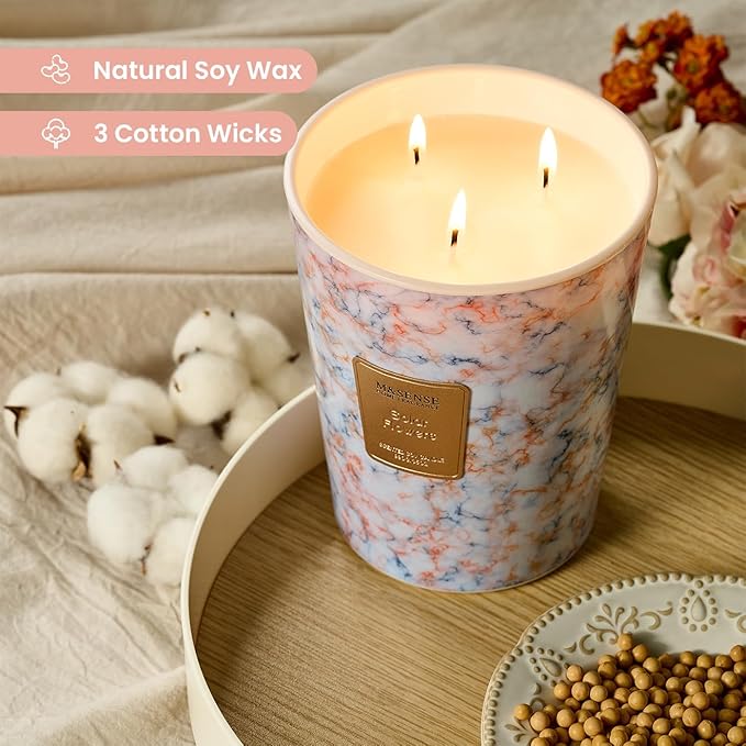 M&SENSE Extra Large Candle 35oz 150H SolarFlowers Scented Candle,3 Wick Highly Scented Jar Candle, XL Candles Gift for Stress Relief, Meditation, Yoga