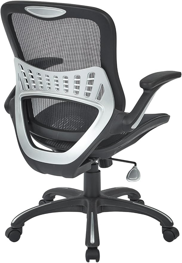 Office Star Ventilated Manager's Office Desk Chair with Breathable Mesh Seat and Back, Black Base, Black