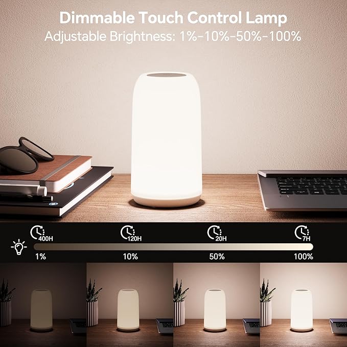 Cordless Table Lamps Rechargeable, Touch Lamp for Bedroom [Sleek Design & RGB Mode] 4-Level Brightness Small Bedside Lamp, LED Lamp Multi-Color Smart Nightstand Light for Living Room Home Gifts