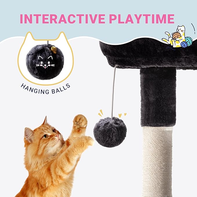 Allewie 29 Inches Cat Tree Tower/Plush Perches Platform/Condo/House/Sisal Scratching Posts/Multi-Level Activity Center Furniture for Kittens/Dark Grey