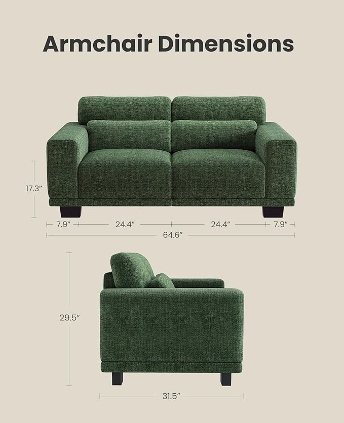 Amada 65" Loveseat Sofa, 2 Seater Couch with Deep Seats and Wide Armrests for Living Room, Comfy Couch with Removable Washable Covers, Easy Assembly