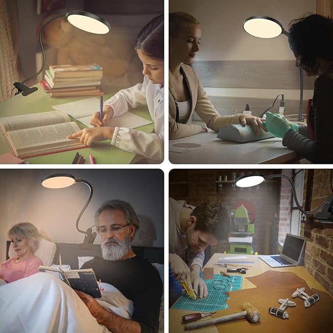 Reading Light with Remote, LED Desk Lamp Clip on [1H Timer & Nightlight] RA>95 Dimmable Flexible Gooseneck, Reading Lamp with Clamp for Table - 4.7'' (Adapter Included)