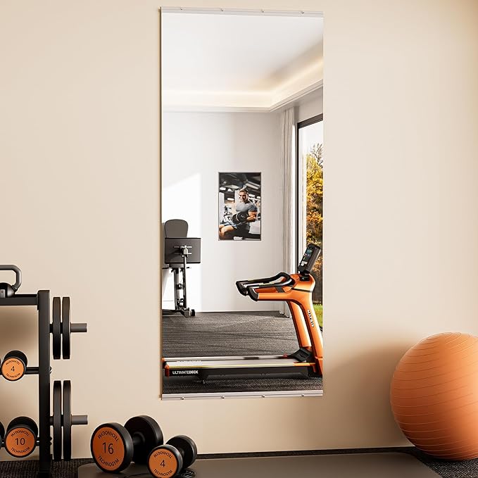Keonjinn Home Gym Mirror, 72" x 30" Workout Mirrors for Home Gym, Frameless Tempered Glass, Full Body Wall Mirrors for Fitness Exercise, Yoga Room, Dance Studio, Garage