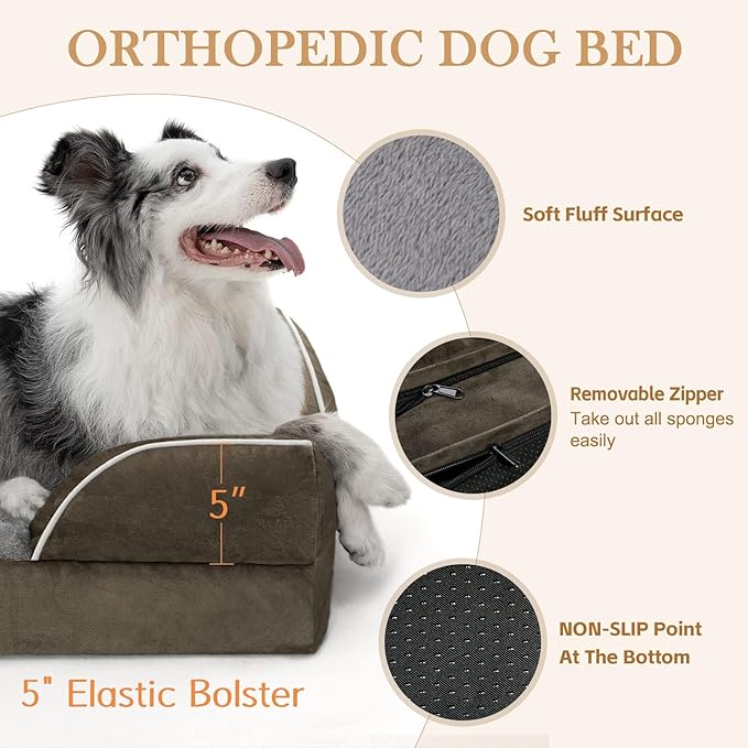 Comfort Expression Waterproof Orthopedic Foam Dog Beds for Large Dogs, Dog Beds Sofa Comfy Pet Bed with Washable Removable Cover & Non-Slip Bottom(Large,Dark Green)