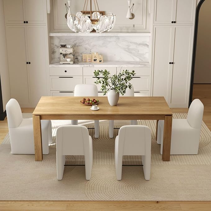 White Upholstered Chenille Dining Chairs Set of 6, Mid Century Modern Dining Room Chairs with Deep Seat & Curved Back, Armless Side Chair Comfy Kitchen Chairs for Living Room/Kitchen