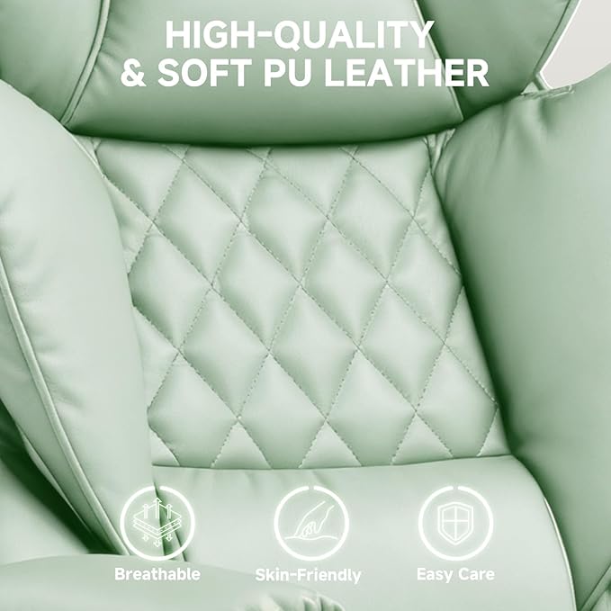 COMHOMA Big and Tall Office Chair, High Back Leather Gaming Chair with Footrest, Executive Ergonomic Office Chairs with Pocket Spring Lumbar Support and with Outward Fixed Soft Armrests