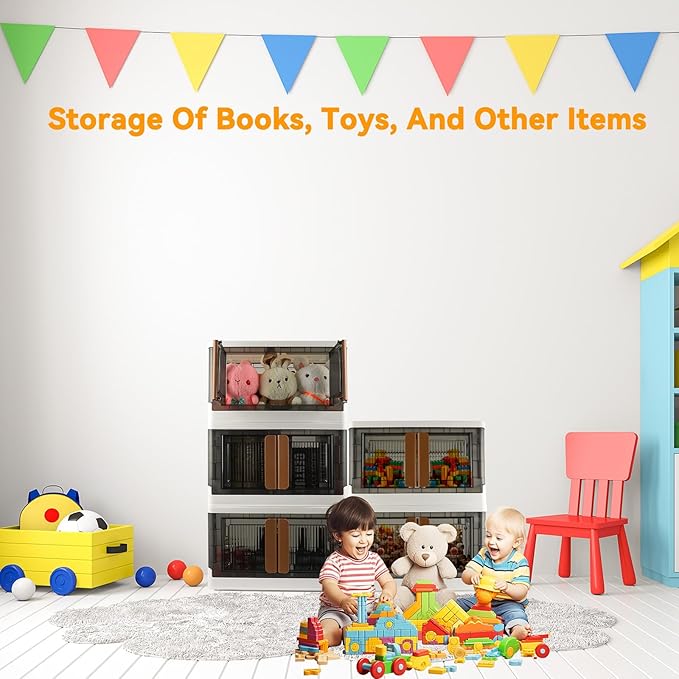 Storage Bin, Plastic Cabinet, 8.4 Gallon Capacity (32L Per One), 2 Pack, Collapsible Box with Lids, Foldable Drawer, Transparent, Organizers for Home and Office