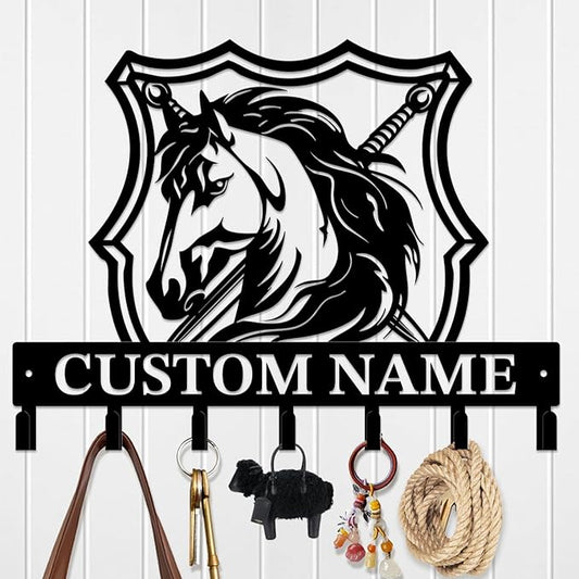 Custom Horse Key Hook - Personalized Forged Iron Wall Keys Holder with Equestrian Design, Black Metal Home Decor for Horse Theme Lovers (Style E)