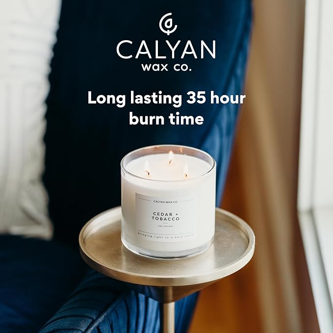 Calyan Wax Co. Rosewood & Amber 3 Wick Scented Candle - 43 Hour Burn - Luxury 3 Wick Soy Candles - Non Toxic Soy Wax Candles - Long Lasting Large Glass Jar Candle for Home - 14.9oz