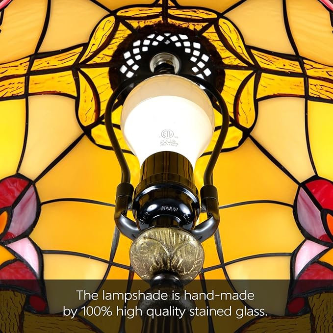 Majestic 12-Inch Tiffany Style Table Lamp,Handcrafted Baroque Stained Glass Lamp with 9W LED,Grand Tiffany Lamps for Living Room, Dining Room, Luxury Home Decor.