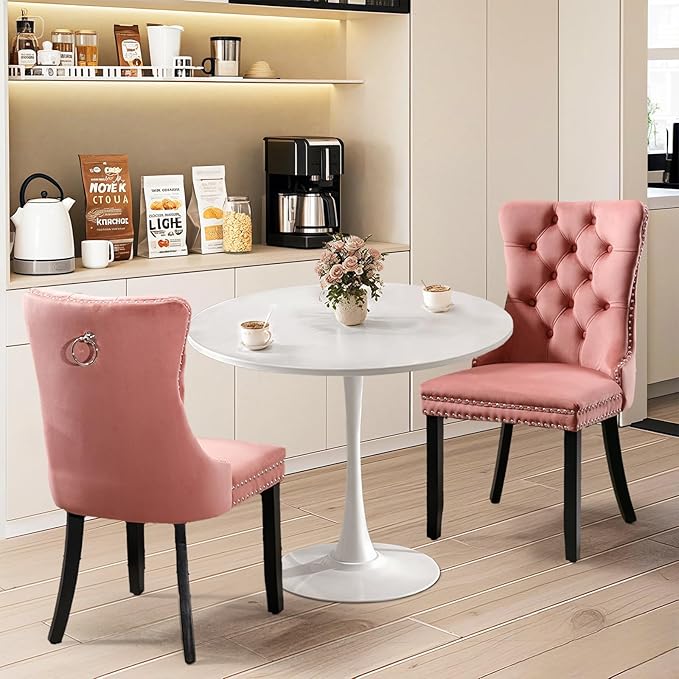 SoarFlash Kitchen Table and Chairs for 2, 24" Dining Table Set for 2 with Velvet Upholstered Chairs, 3 Piece Round Kitchen Table Set, Dining Room Table Set for Small Space, Apartment