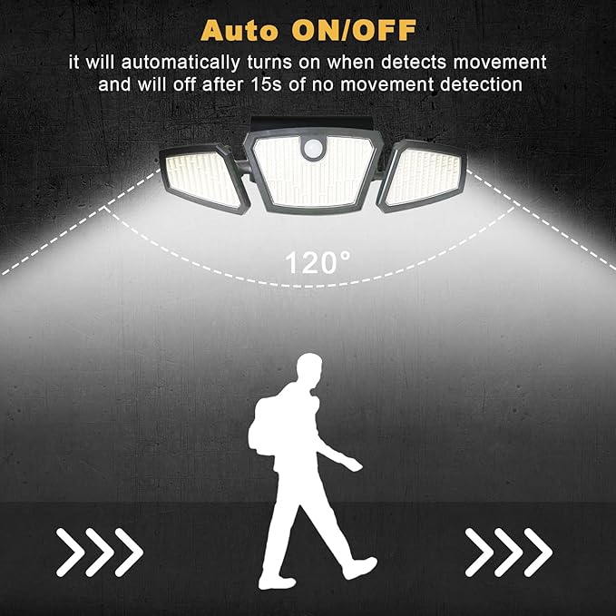 Motion Sensor Lights Indoor/Outdoor 2 Pack 2100LM, 6500K Wireless IP65 Waterproof 3 Heads Outdoor Battery Powered Flood Lights for Garage, Porch, Basement, Barns, Yard, Home Security